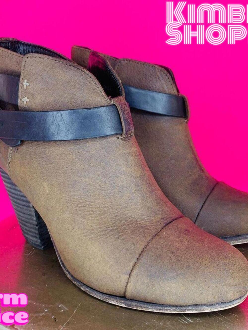Rag & Bone Harrow Brown Leather Wraparound Strap Heeled Ankle Boot EU 38 UK 5.5